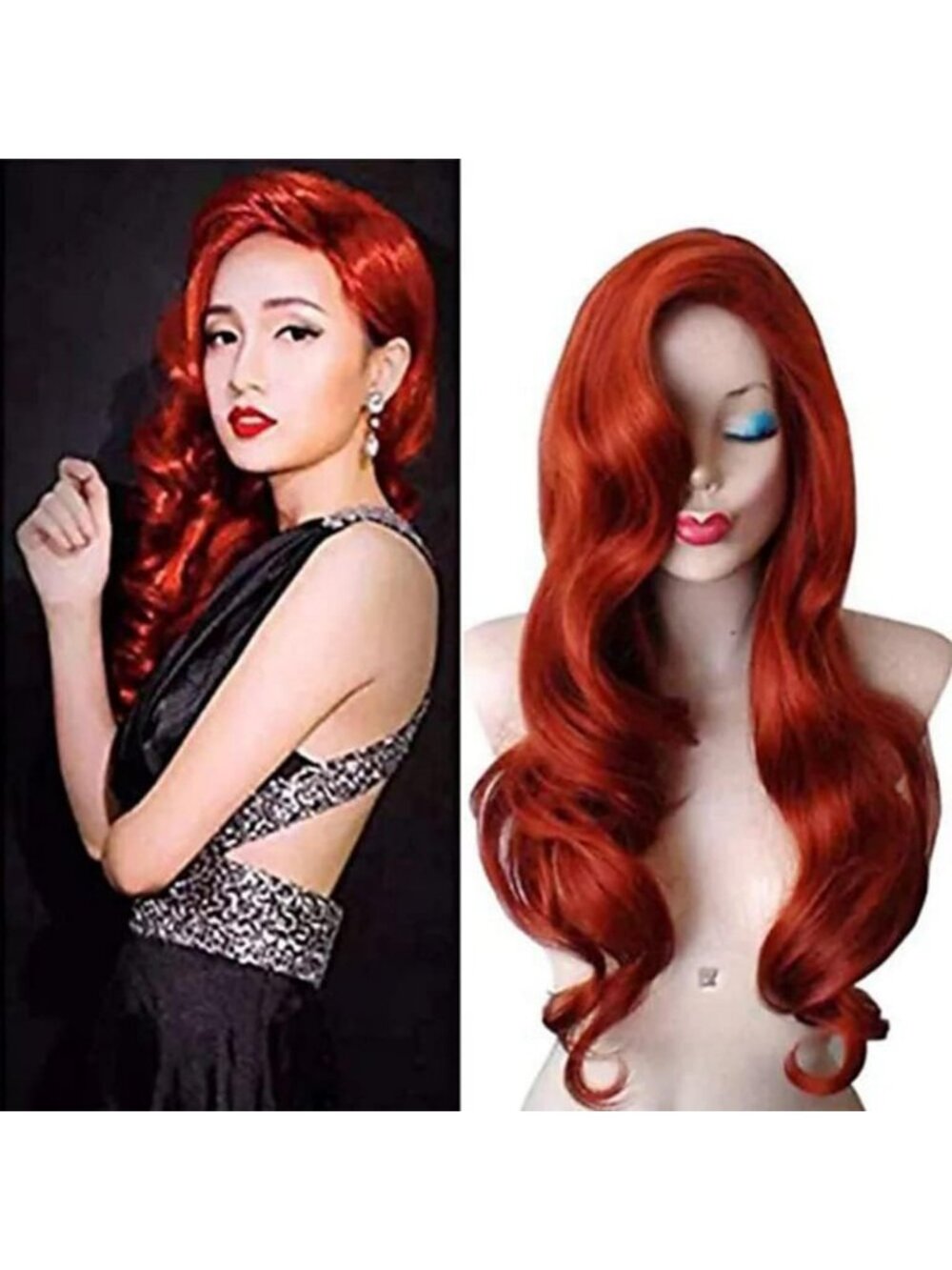 New Copper Red Spiral Curly Cosplay Wig - Heat Resistant Big Wave Hair for Women